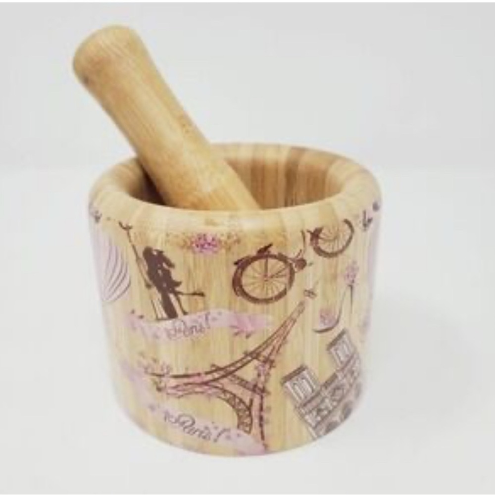 Mini Paris Themed Bamboo Mortar and Pestle